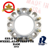 (RAM 2500/3500 '94-'23) 8x6.5 (8x165.1) to 8x170 121.3mm US MADE Wheel Lug Adapters x 2pcs.