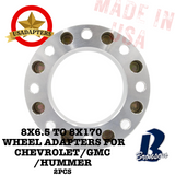 8x6.5 (8x165.1) to 8x170 116.7mm (CHEVROLET/GMC/HUMMER) US MADE Wheel Lug Adapters x 2pcs.